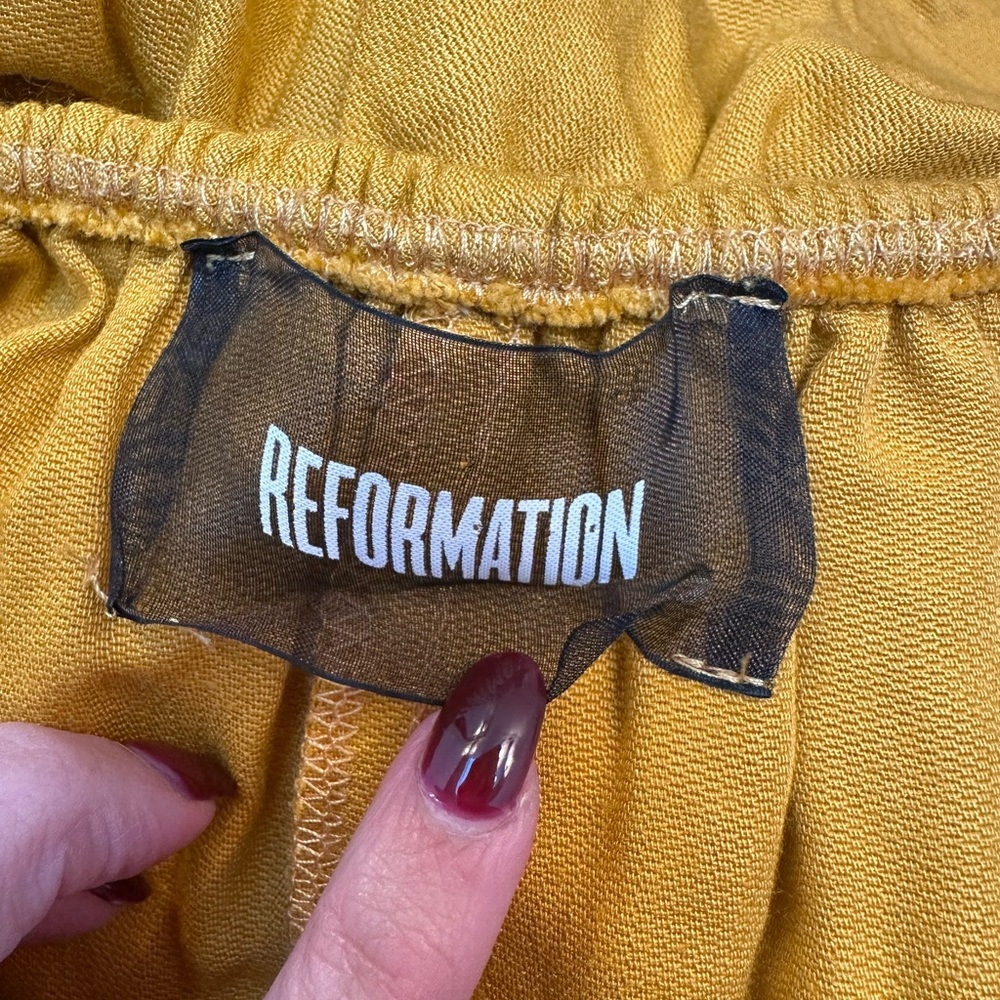 Reformation Boho Golden Mustard Classic Off The Shoulders Mini Dress Size XS - Picture 4 of 7